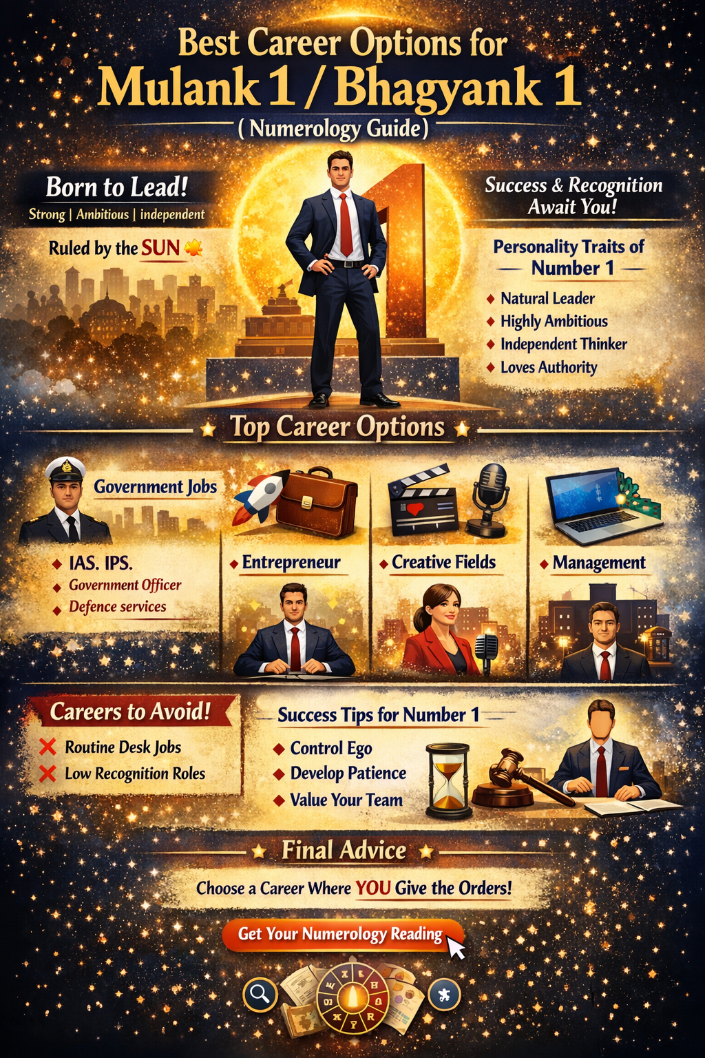 Best Career Options for Mulank 1 / Bhagyank 1 (Numerology Guide)