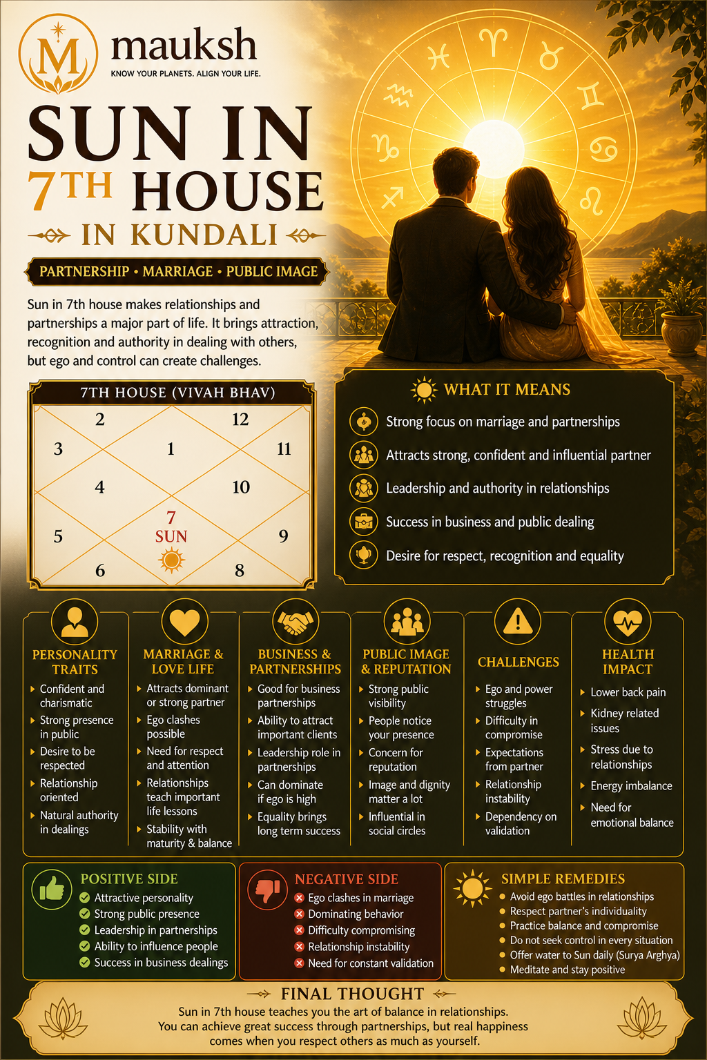 Sun in 7th House in Kundali: Meaning, Marriage, Partnerships & Public Image