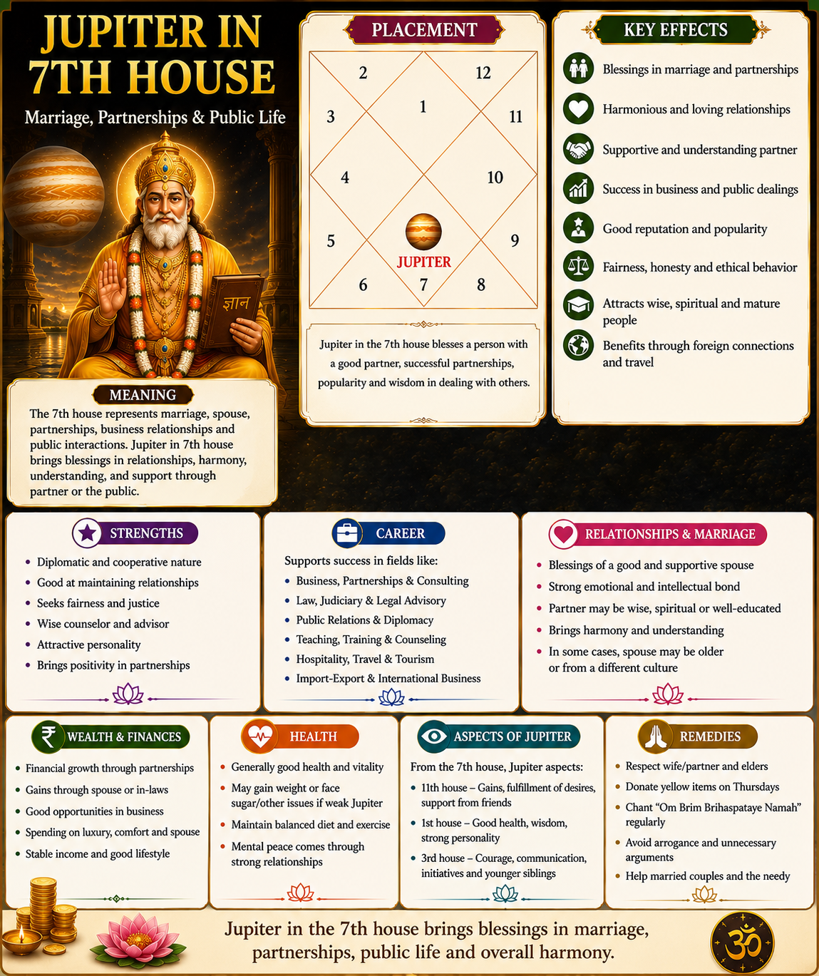 Jupiter in 7th House of Kundali: Meaning, Effects, Career, Marriage & Remedies