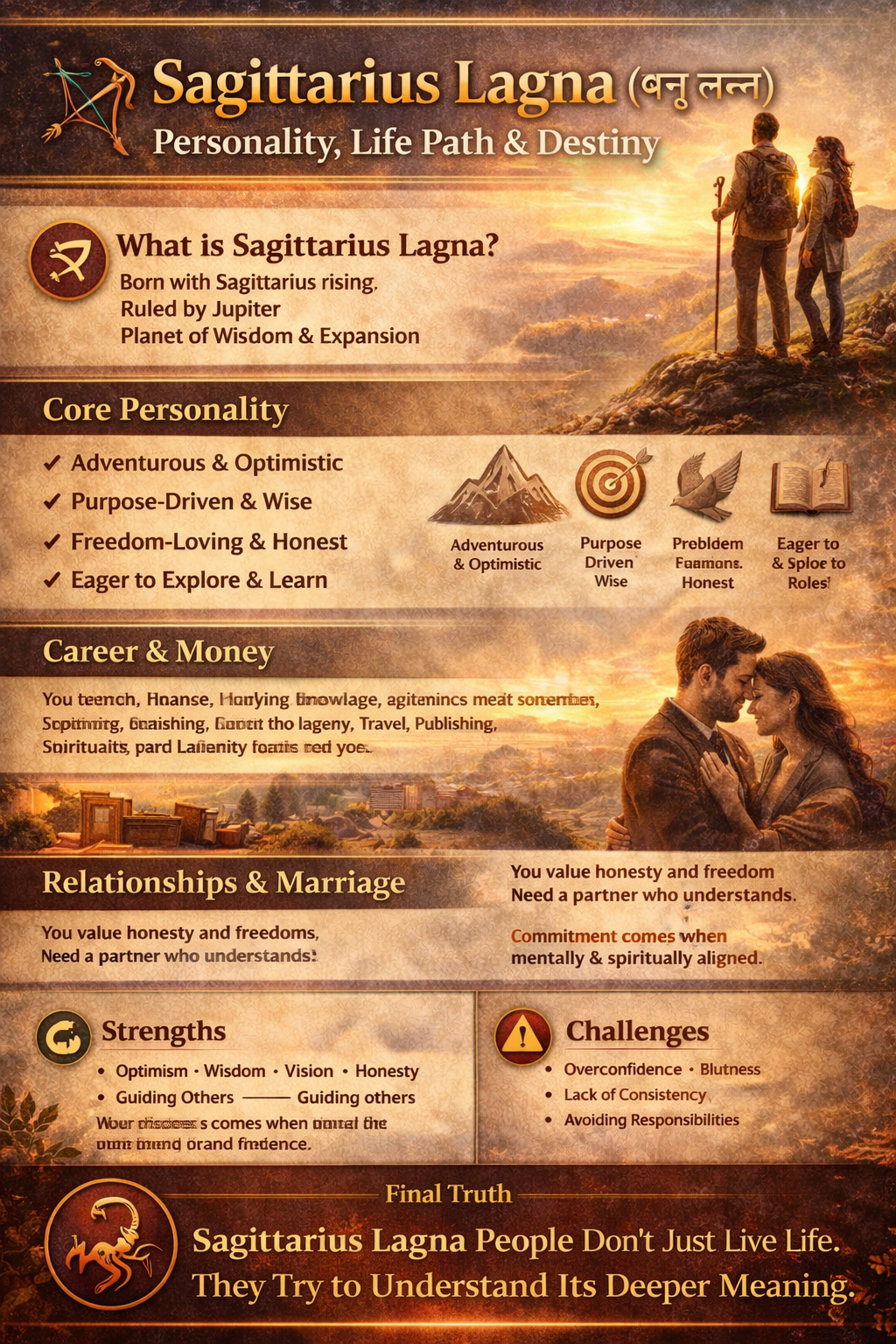 🏹 Sagittarius Lagna (धनु लग्न) – Personality, Life Path & Destiny