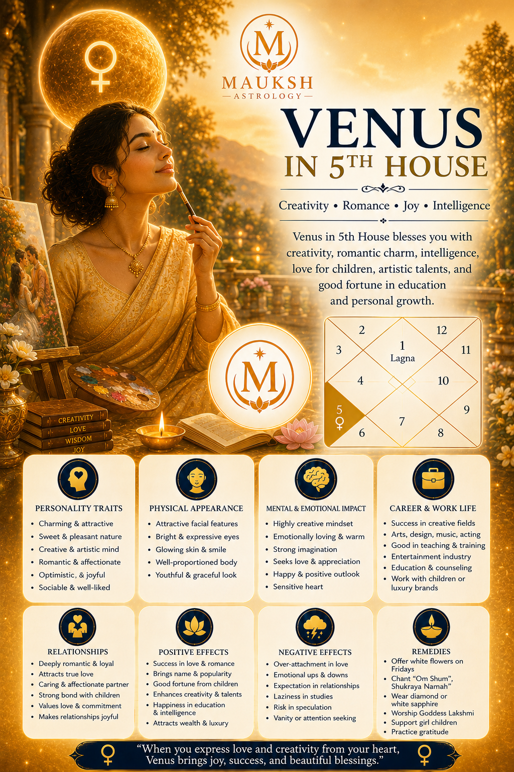 Venus in the 5th House: Meaning, Love, Children, Education, Creativity & Remedies (Vedic Astrology)