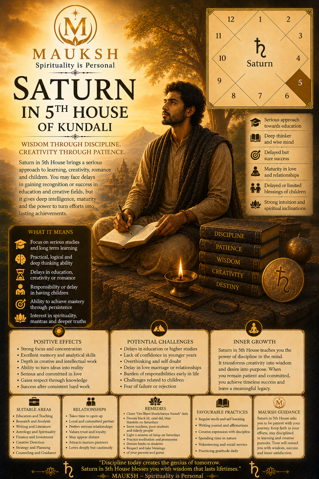 Saturn in 5th House of Kundali: Effects on Love, Education, Children, Career & Creativity