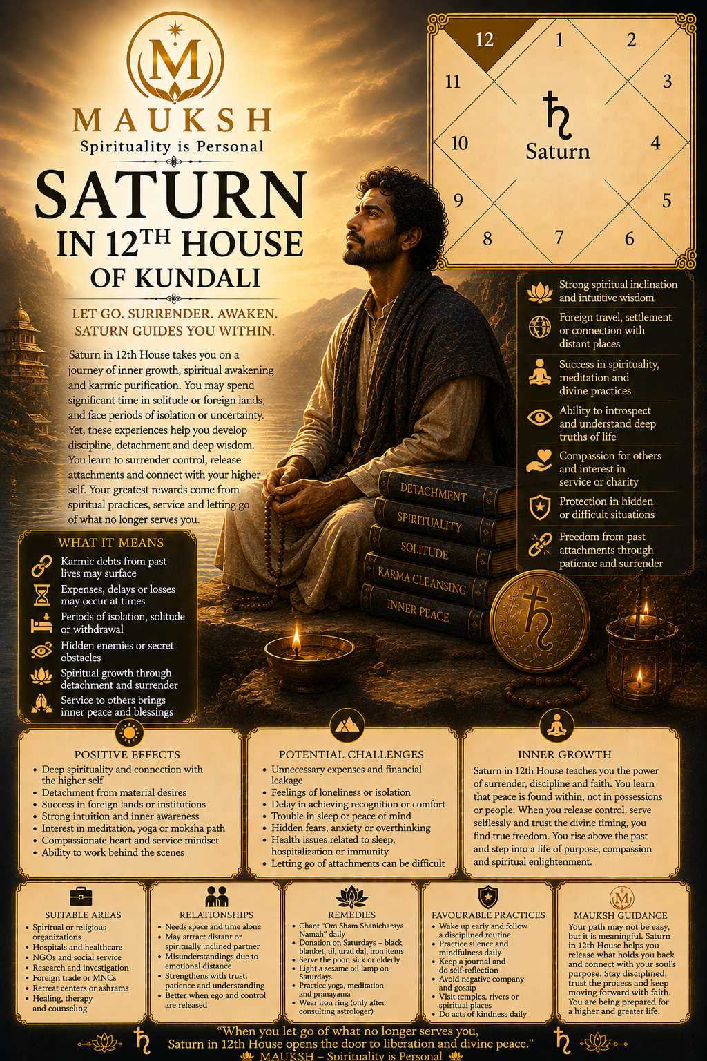 Saturn in 12th House of Kundali: Effects on Expenses, Foreign Lands, Spirituality, Career & Isolation
