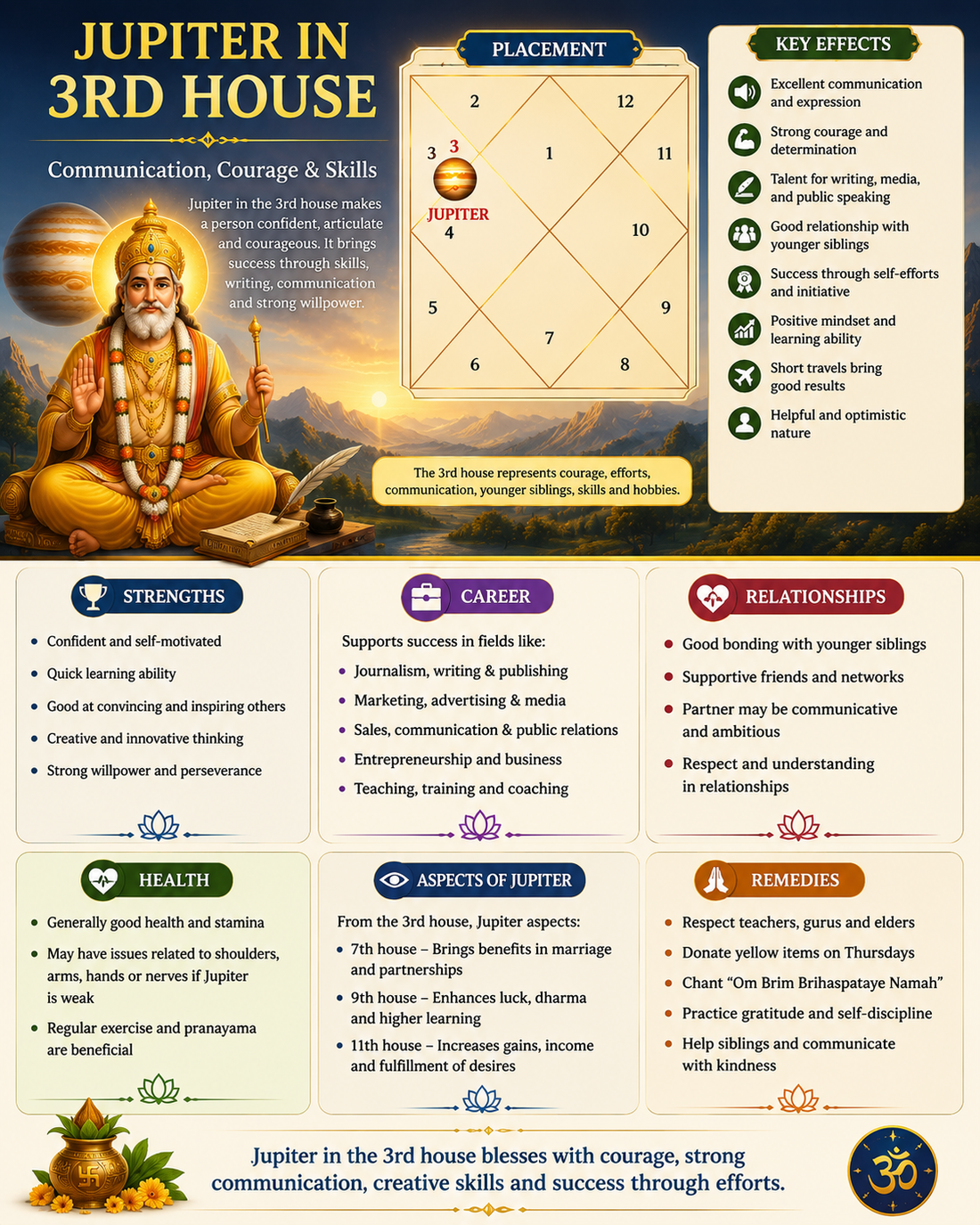 Jupiter in 3rd House of Kundali: Meaning, Effects, Career, Marriage & Remedies