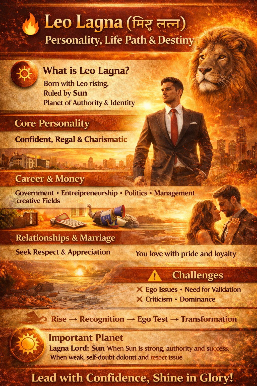 🔥 Leo Lagna (सिंह लग्न) – Personality, Life Path & Destiny