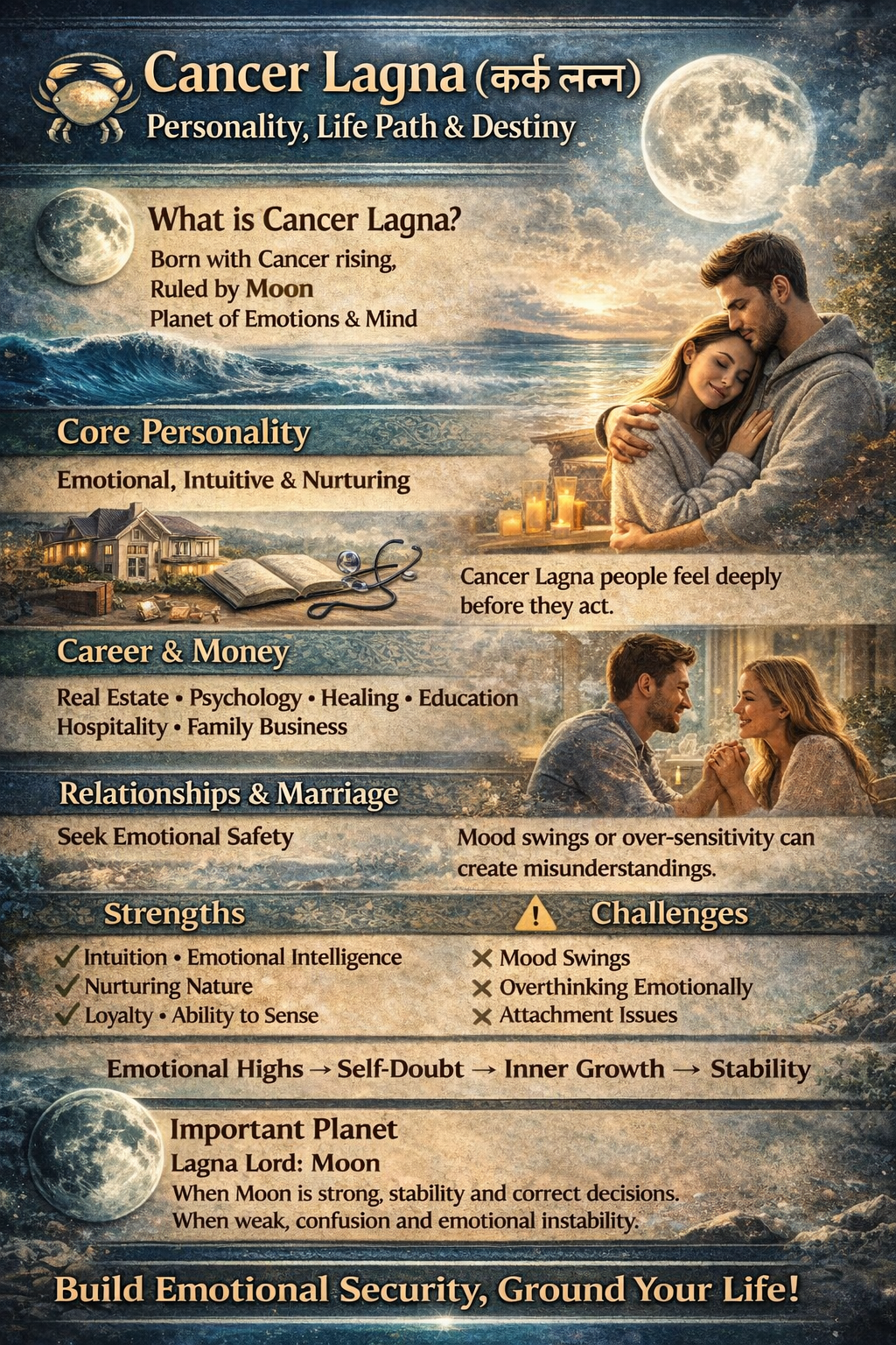 🌊 Cancer Lagna (कर्क लग्न) – Personality, Life Path & Destiny