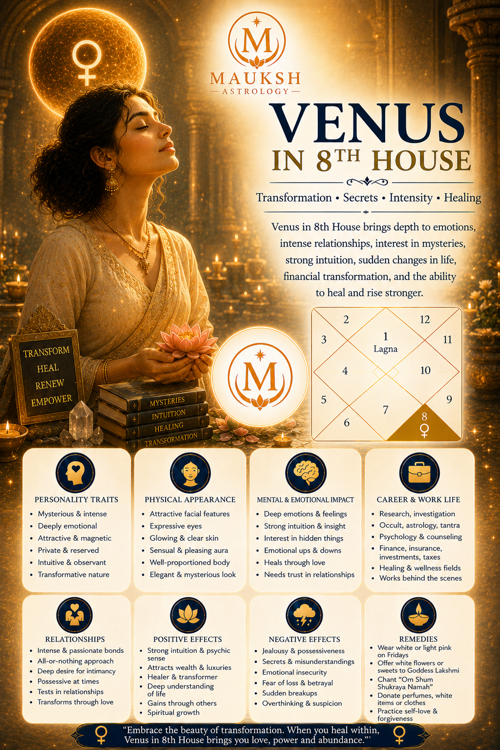 Venus in the 8th House: Meaning, Marriage, Wealth, Transformation & Remedies (Vedic Astrology)