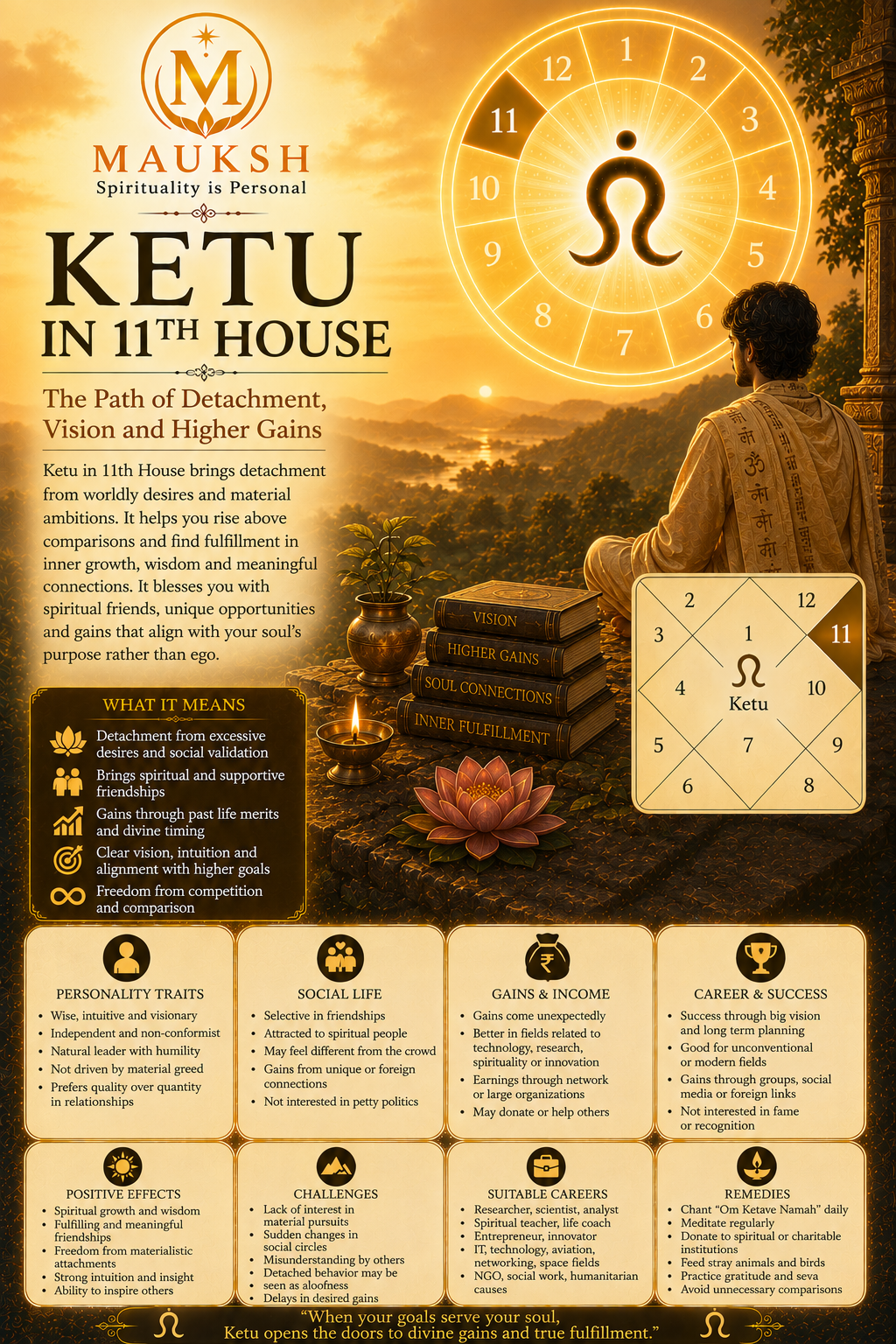 Ketu in the 11th House: Meaning, Effects, Personality, Career, Marriage & Remedies
