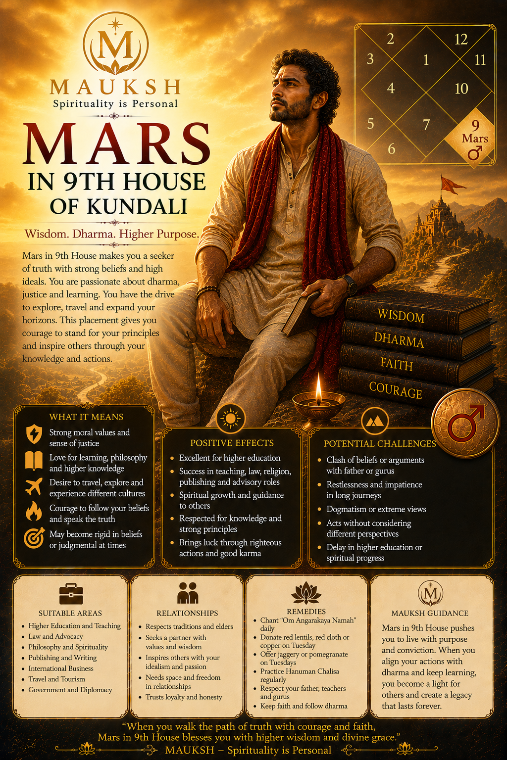 Mars in 9th House in Kundali: Meaning, Effects, Fortune, Father & Higher Education