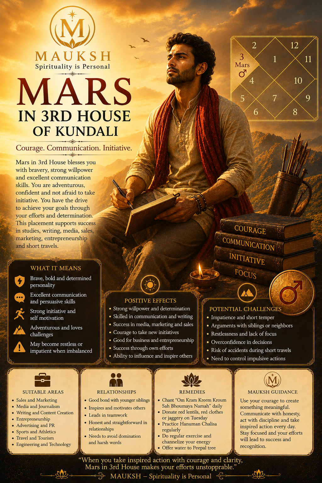 Mars in 3rd House in Kundali: Meaning, Effects, Career, Siblings & Courage