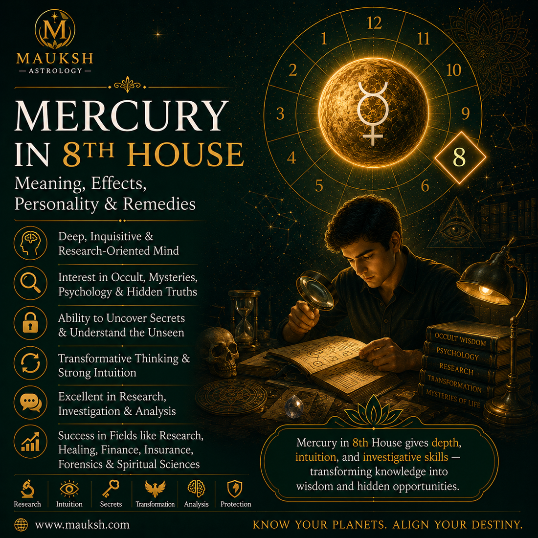 Mercury in 8th House: Meaning, Effects, Personality & Remedies