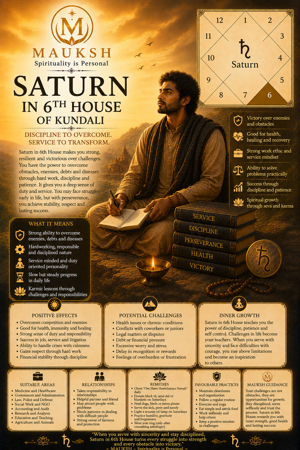 Saturn in 6th House of Kundali: Effects on Career, Enemies, Debt, Health & Success