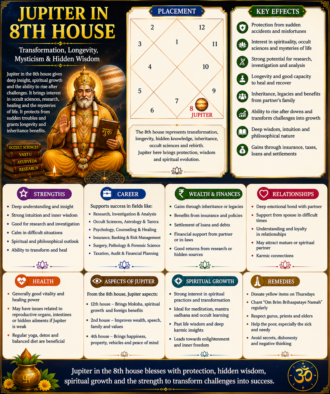 Jupiter in 8th House of Kundali: Meaning, Effects, Career, Marriage & Remedies