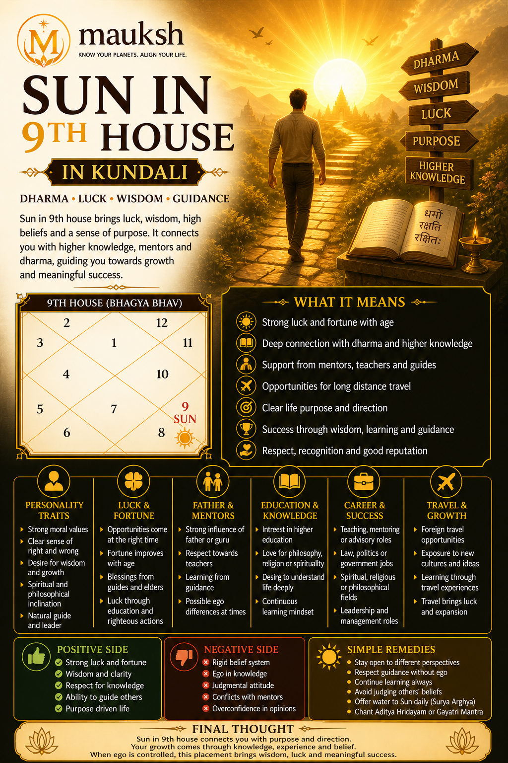 Sun in 9th House in Kundali: Meaning, Luck, Dharma & Higher Knowledge