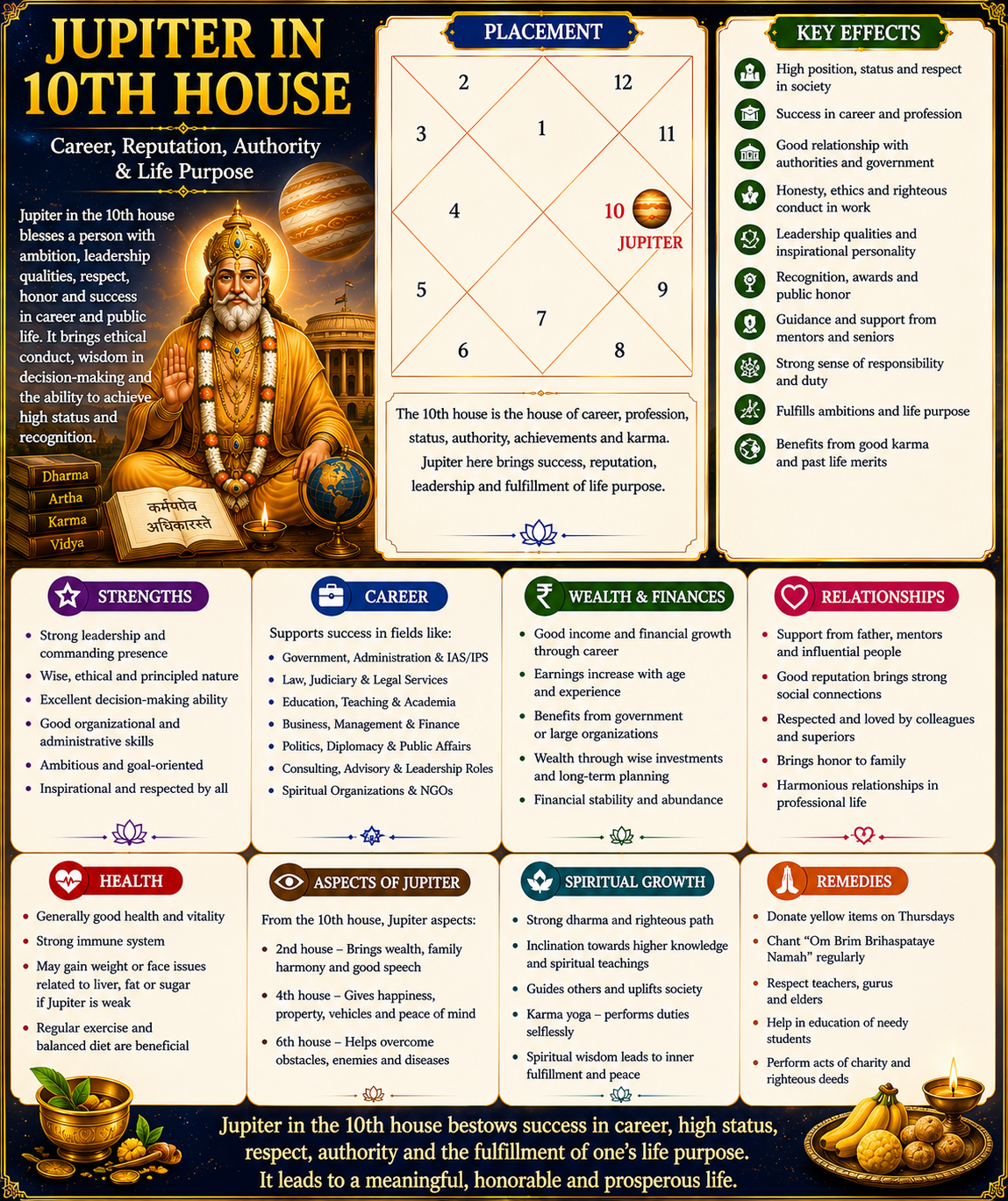Jupiter in 10th House of Kundali: Meaning, Effects, Career, Marriage & Remedies