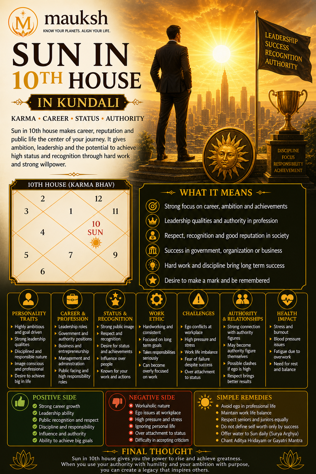 Sun in 10th House in Kundali: Meaning, Career, Status & Authority