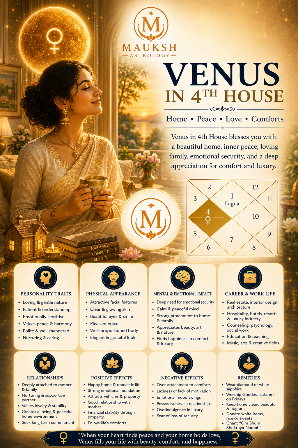 Venus in the 4th House: Meaning, Home, Mother, Property, Career & Remedies (Vedic Astrology)