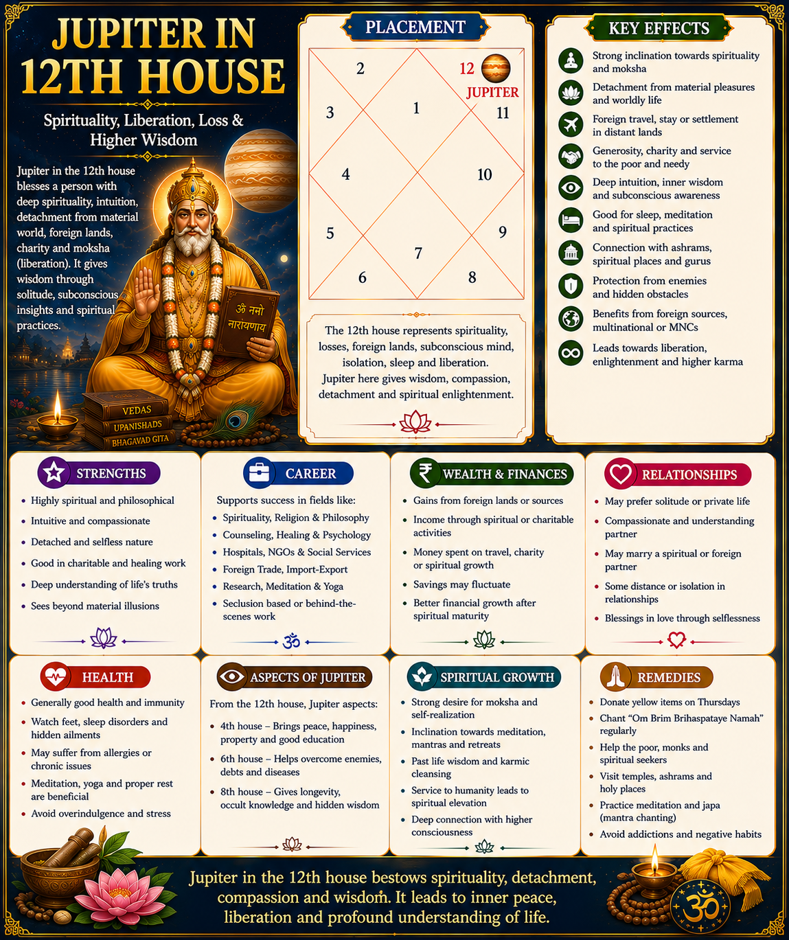 Jupiter in 12th House of Kundali: Meaning, Effects, Career, Marriage & Remedies