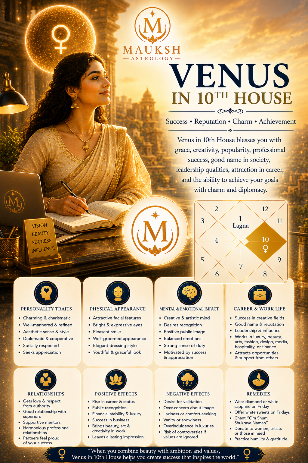 Venus in the 10th House: Meaning, Career, Profession, Fame, Wealth & Remedies (Vedic Astrology)