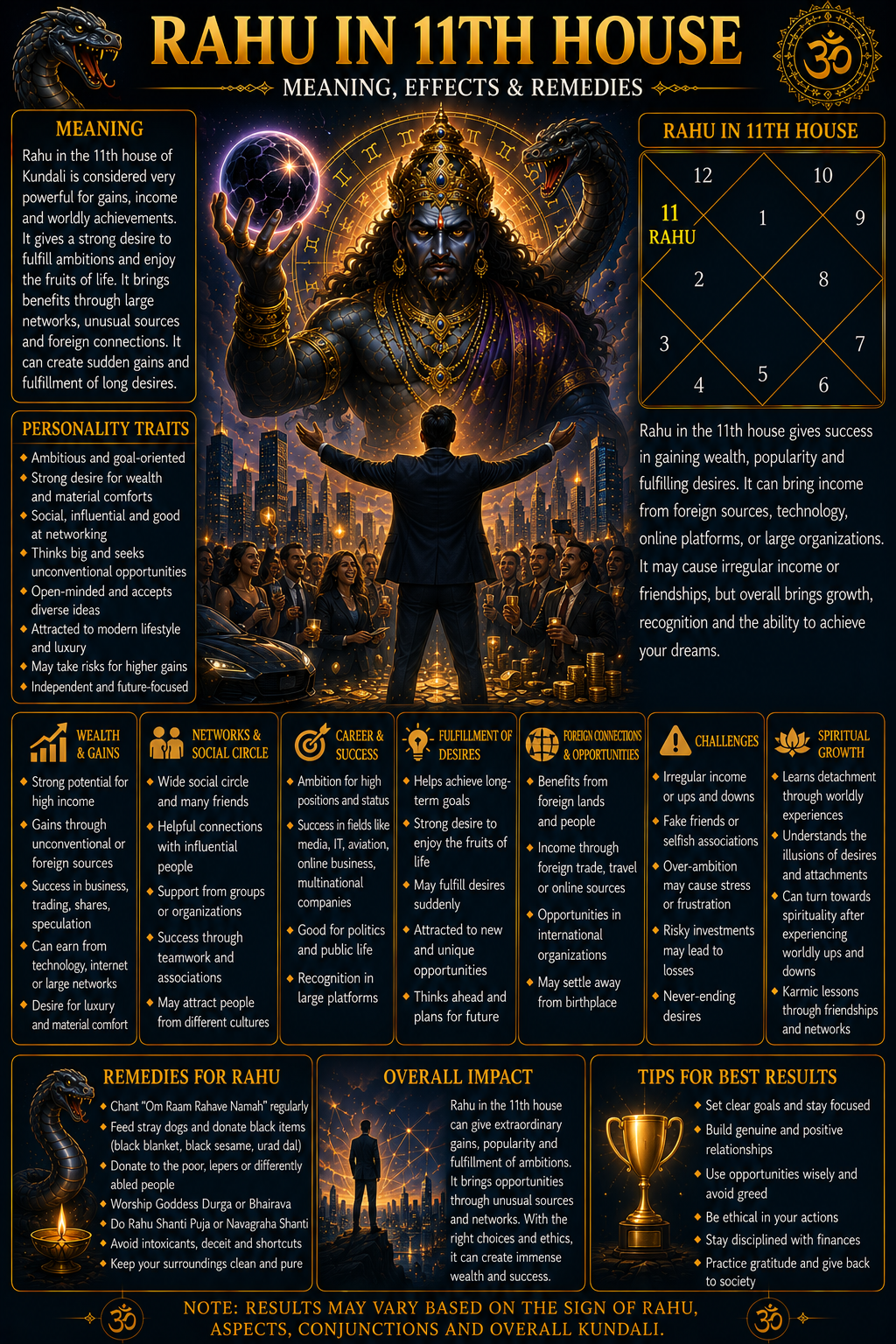 Rahu in 11th House in Kundali: Meaning, Effects, Gains & Remedies