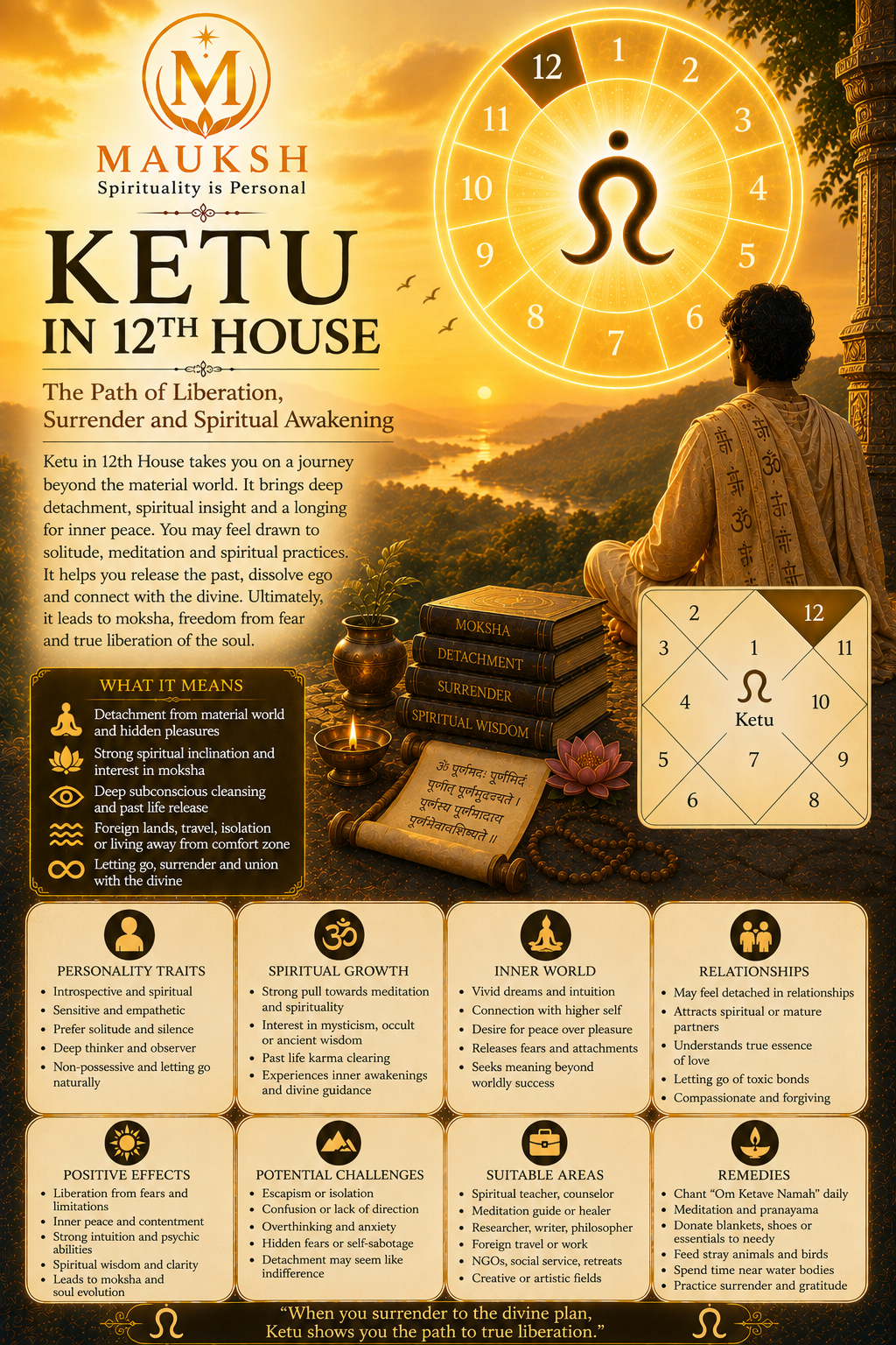 Ketu in the 12th House: Meaning, Effects, Personality, Career, Marriage & Remedies