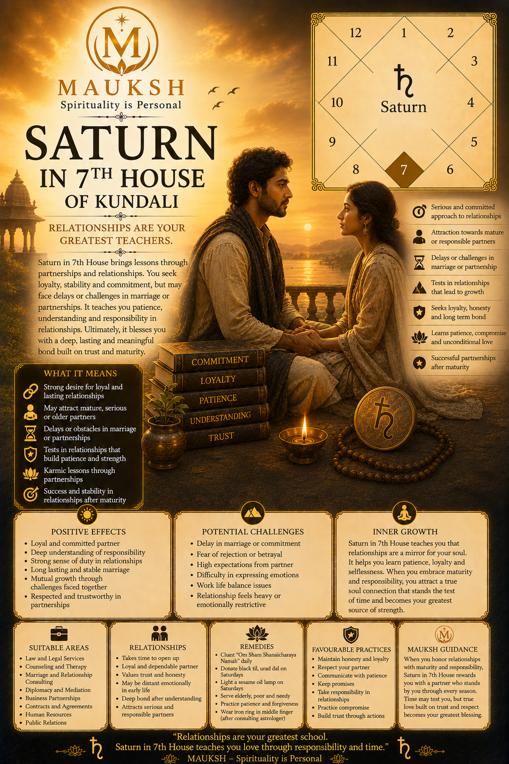 Saturn in 7th House of Kundali: Effects on Marriage, Love, Spouse, Business & Relationships