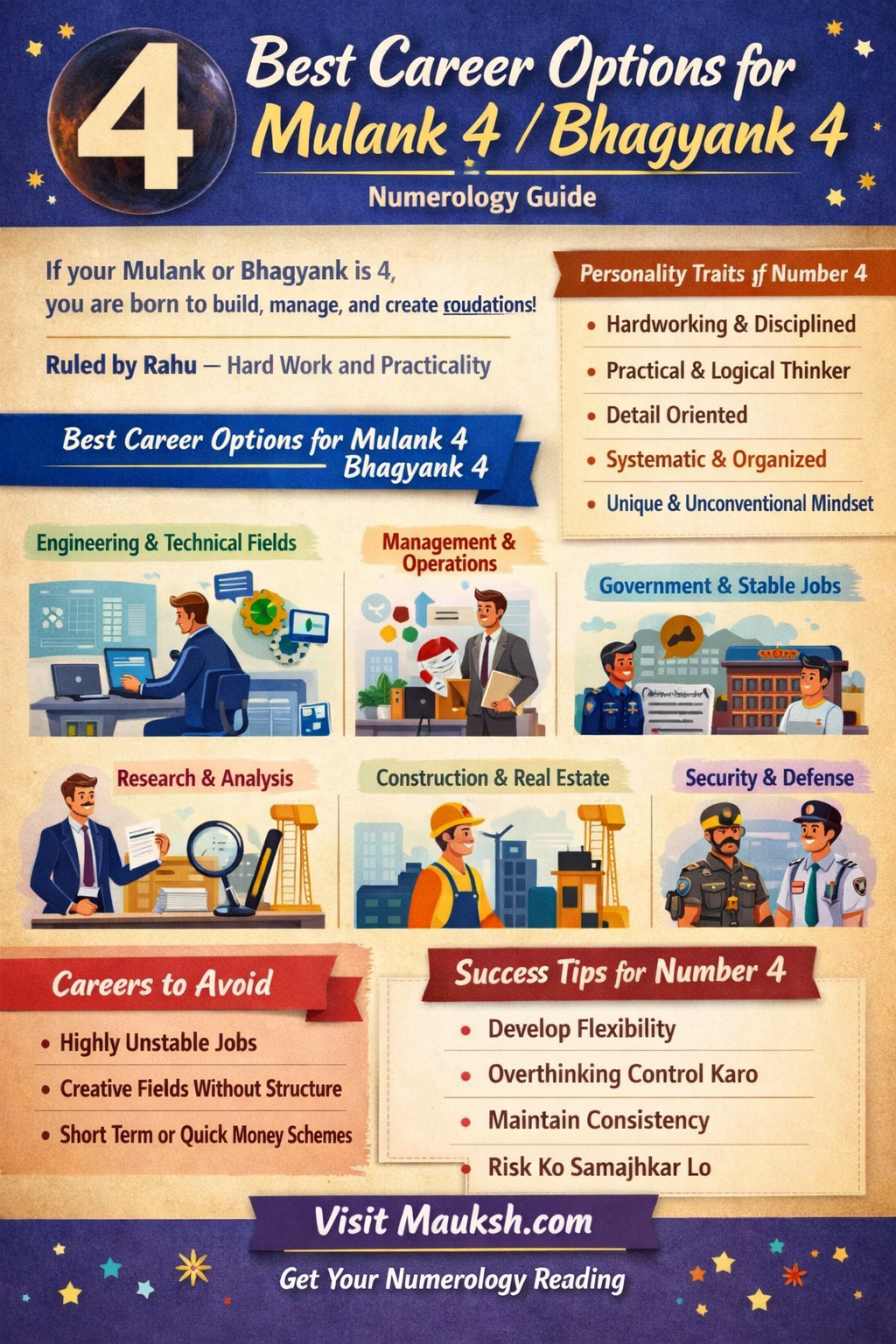 Best Career Options for Mulank 4 / Bhagyank 4 Numerology Guide