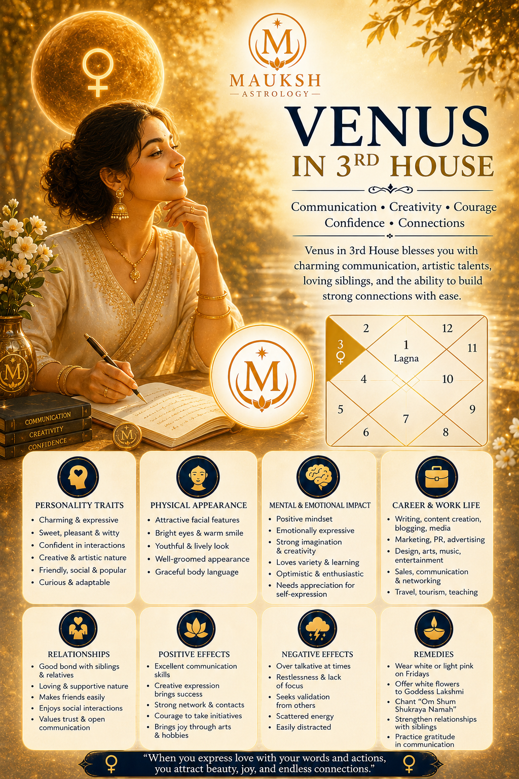 Venus in the 3rd House: Meaning, Personality, Career, Relationships & Remedies (Vedic Astrology)