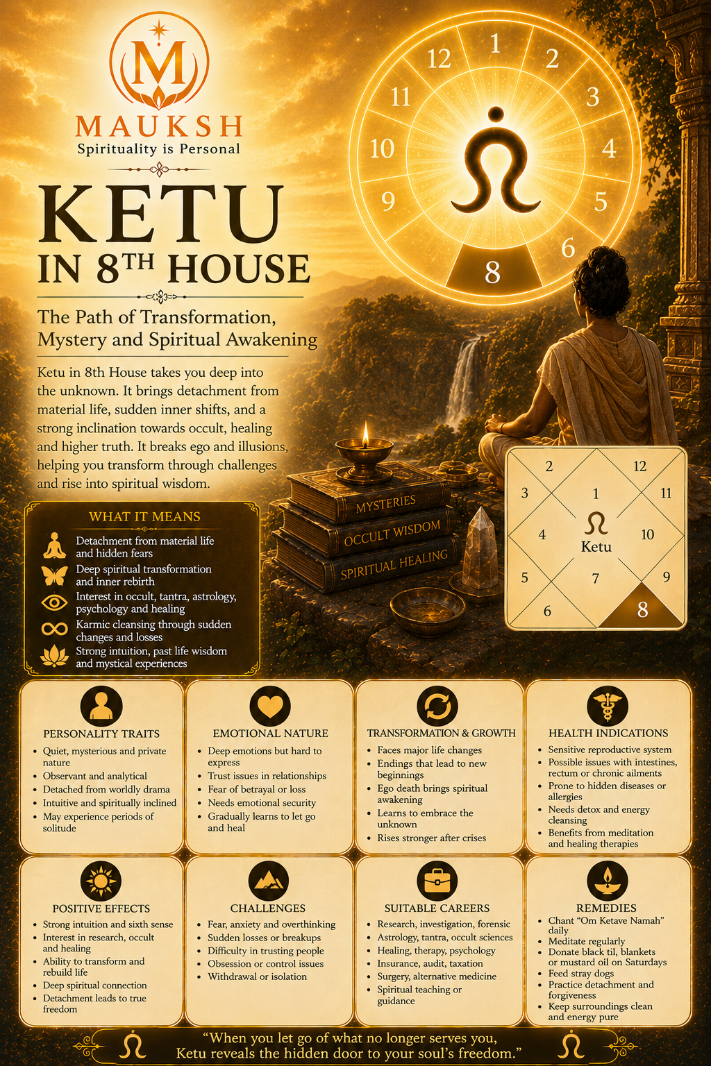 Ketu in the 8th House: Meaning, Effects, Personality, Career, Marriage & Remedies