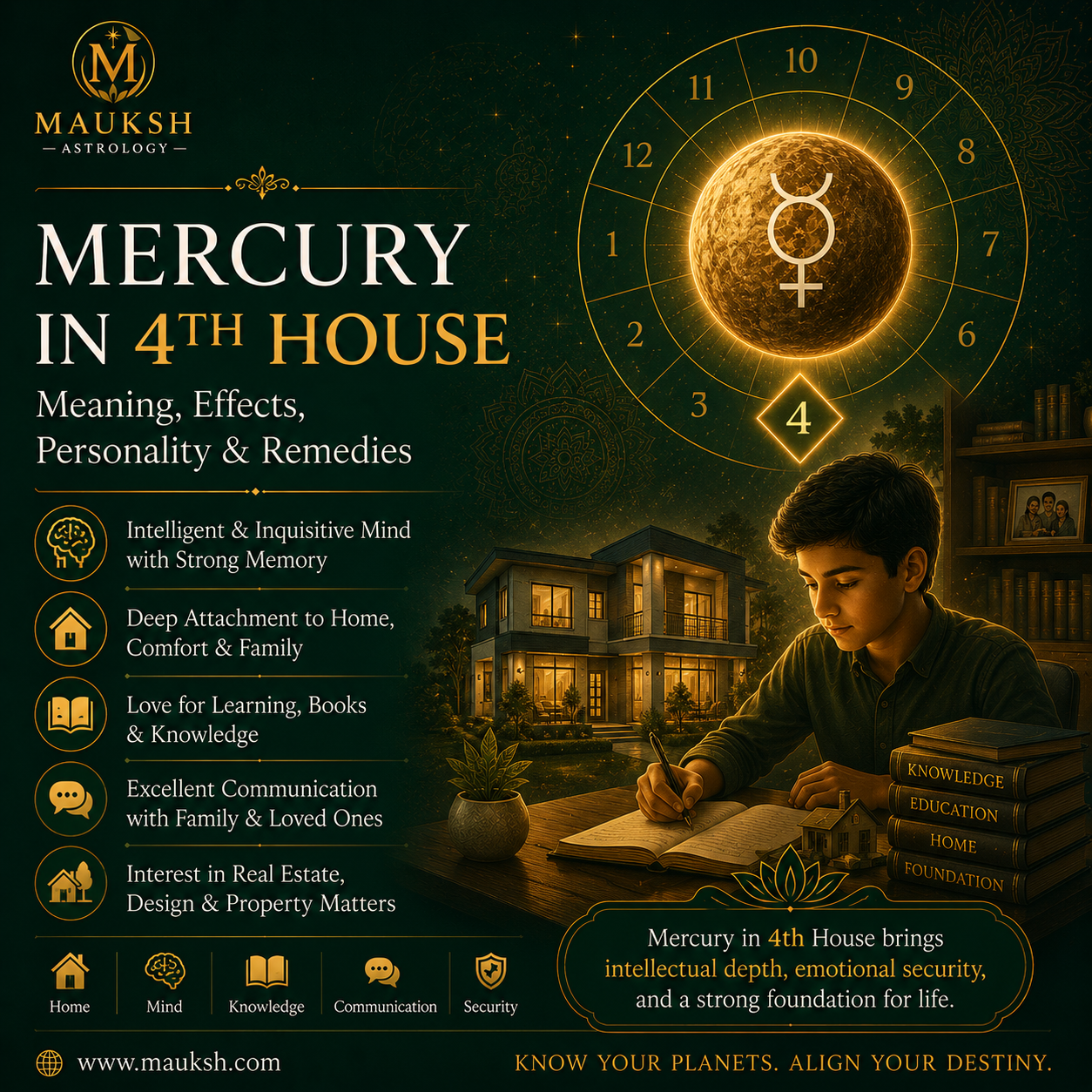 Mercury in 4th House: Meaning, Effects, Personality & Remedies