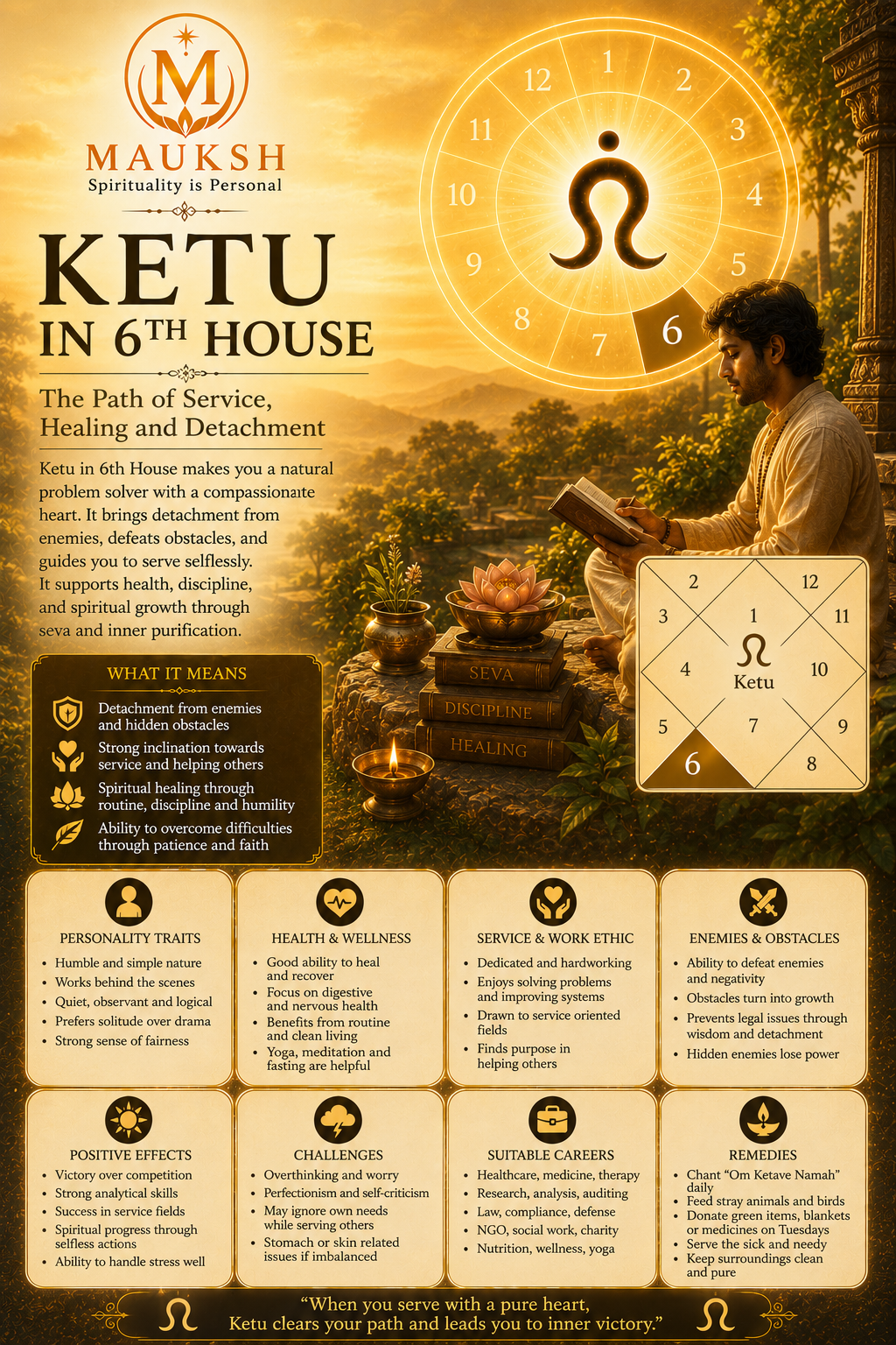 Ketu in the 6th House: Meaning, Effects, Personality, Career, Marriage & Remedies