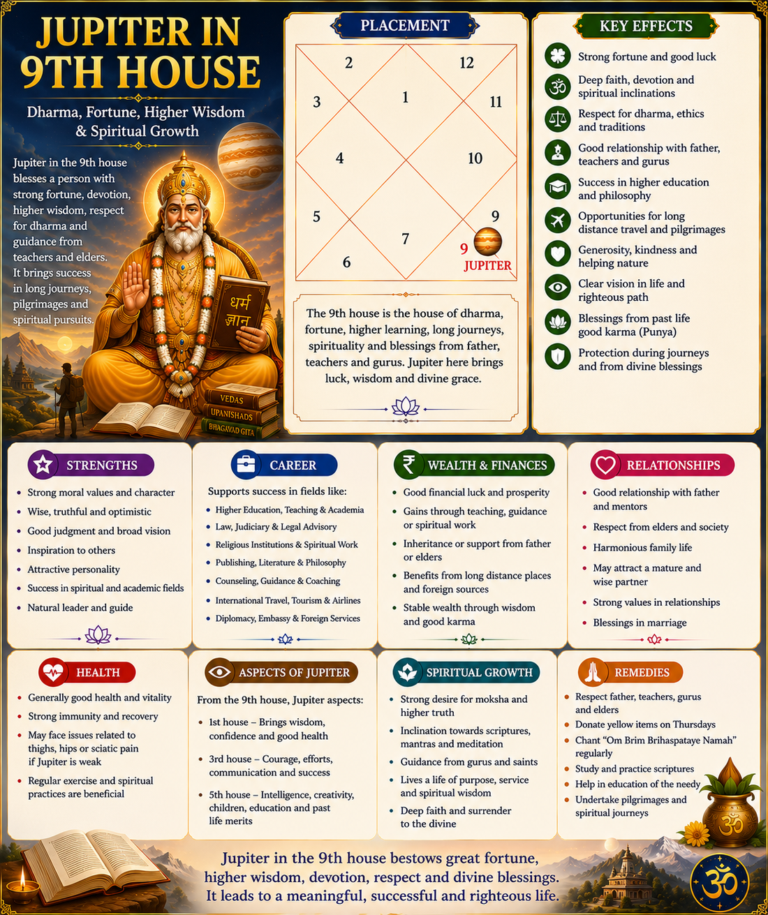 Jupiter in 9th House of Kundali: Meaning, Effects, Career, Marriage & Remedies