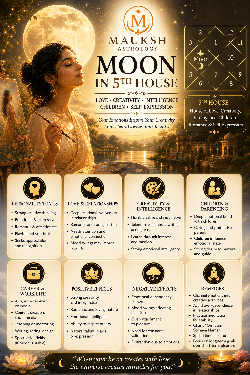 Moon in 5th House in Kundali – Meaning, Effects, Love, Creativity & Children
