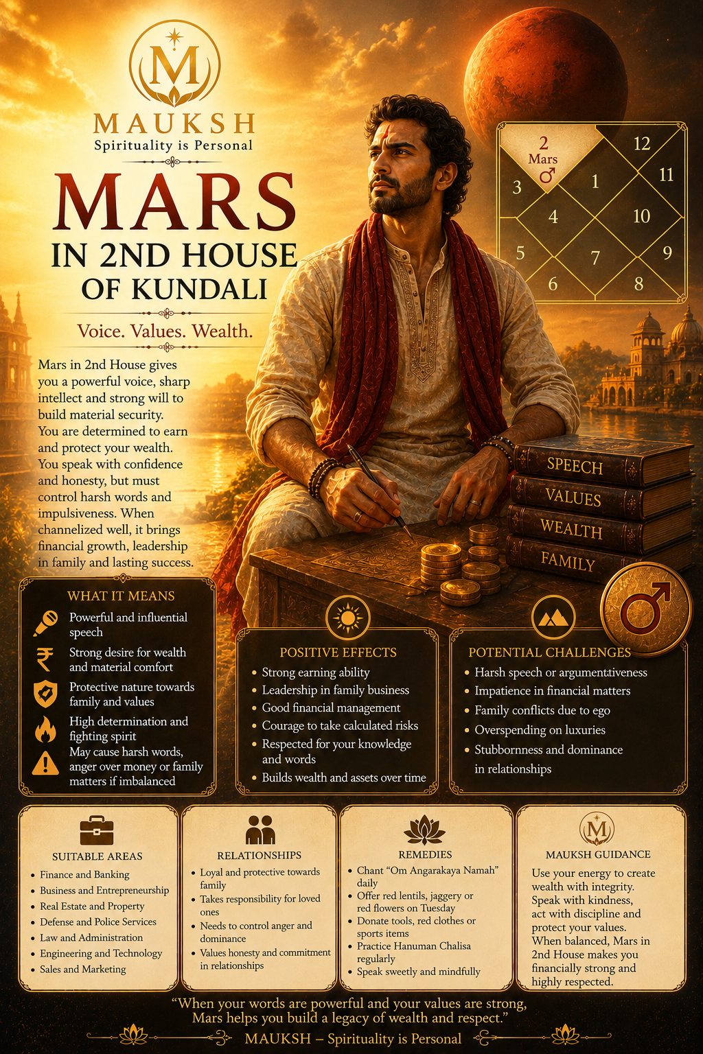 Mars in 2nd House in Kundali: Meaning, Effects, Career, Family, Wealth & Speech