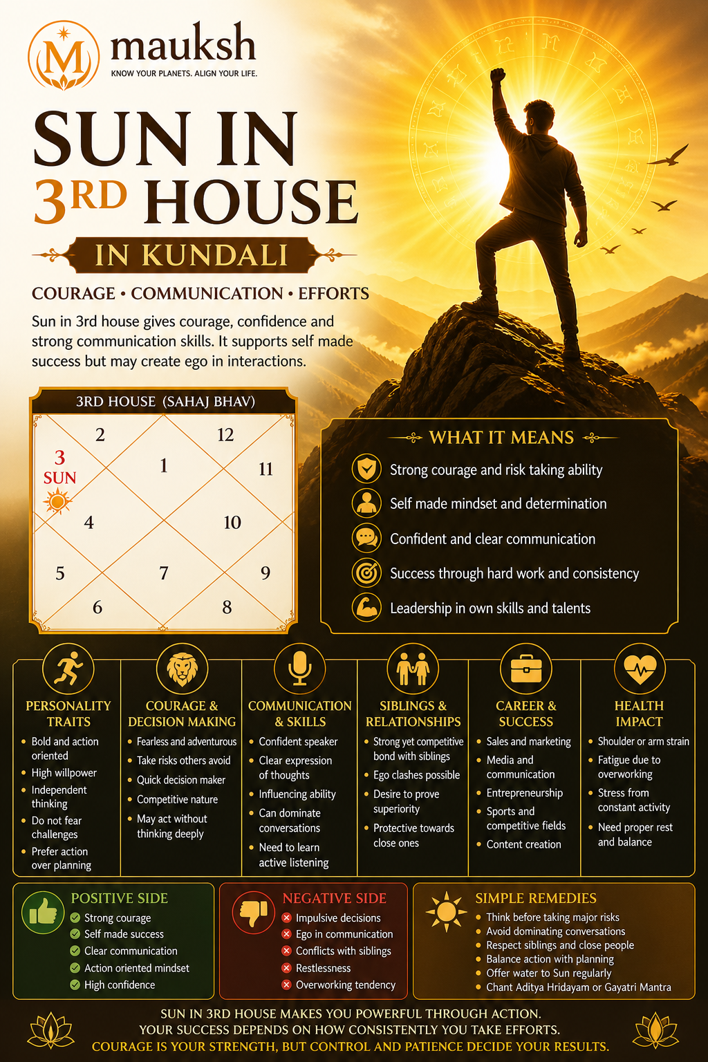 Sun in 3rd House in Kundali: Meaning, Courage, Communication & Efforts