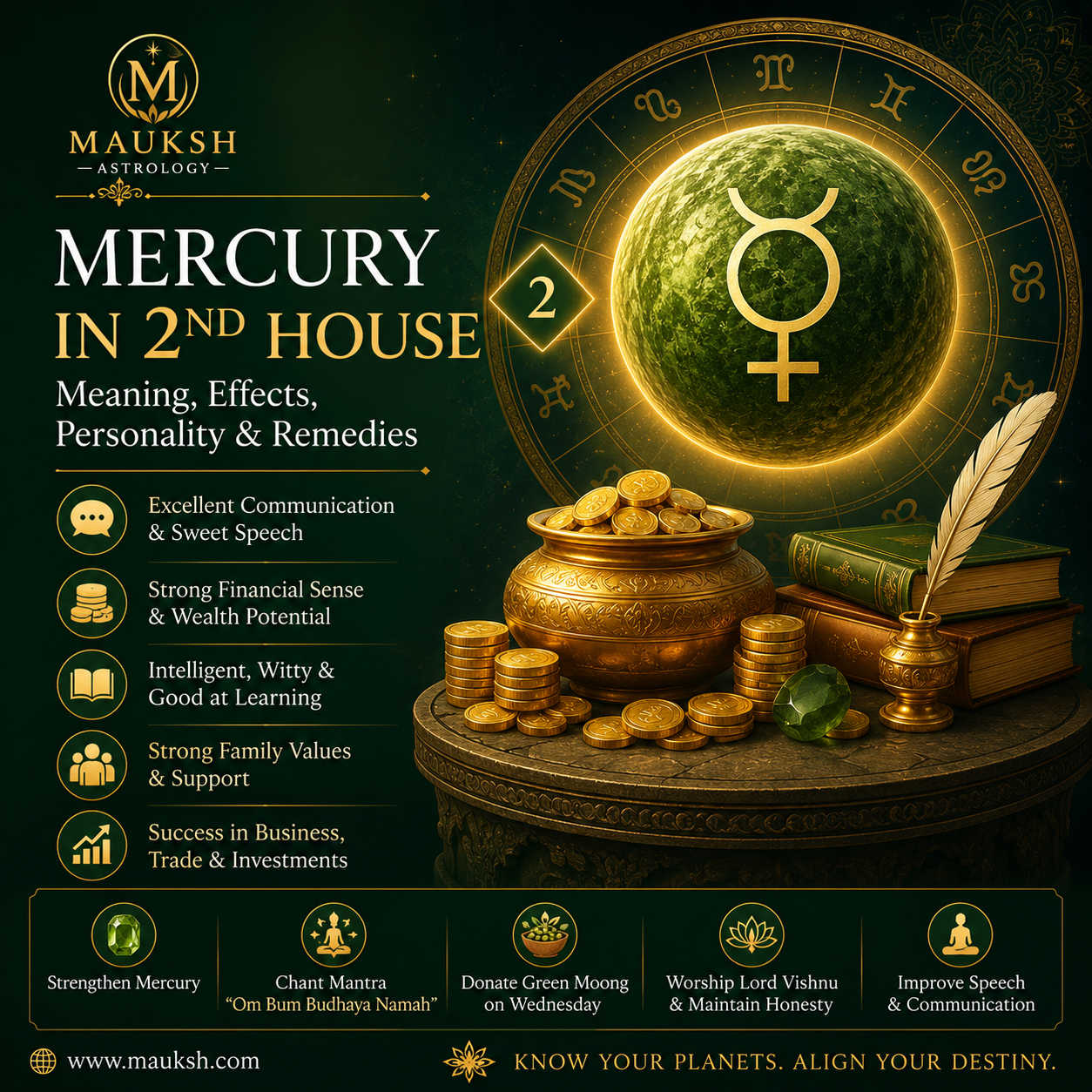 Mercury in 2nd House in Kundali: Meaning, Wealth, Speech & Remedies