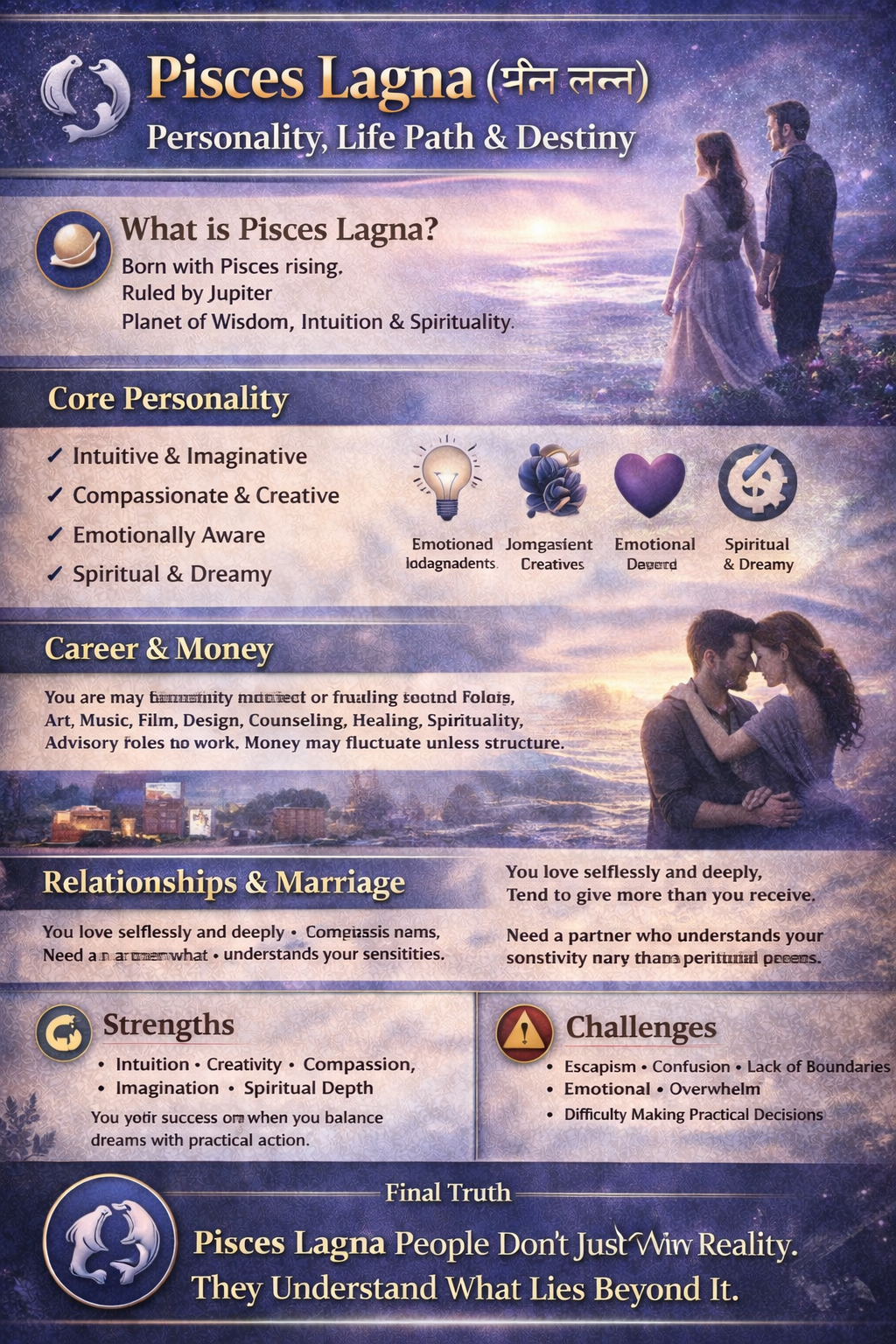 🌊 Pisces Lagna (मीन लग्न) – Personality, Life Path & Destiny