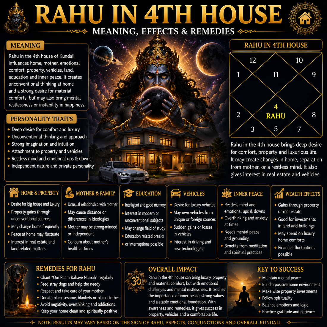 Rahu in 4th House in Kundali: Meaning, Effects, Home & Remedies