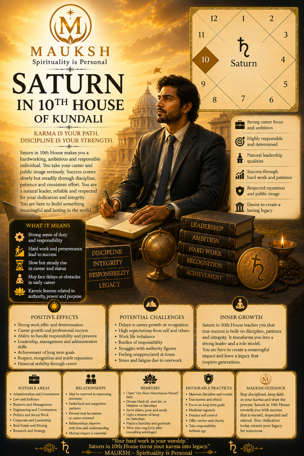 Saturn in 10th House of Kundali: Effects on Career, Success, Business, Fame & Status