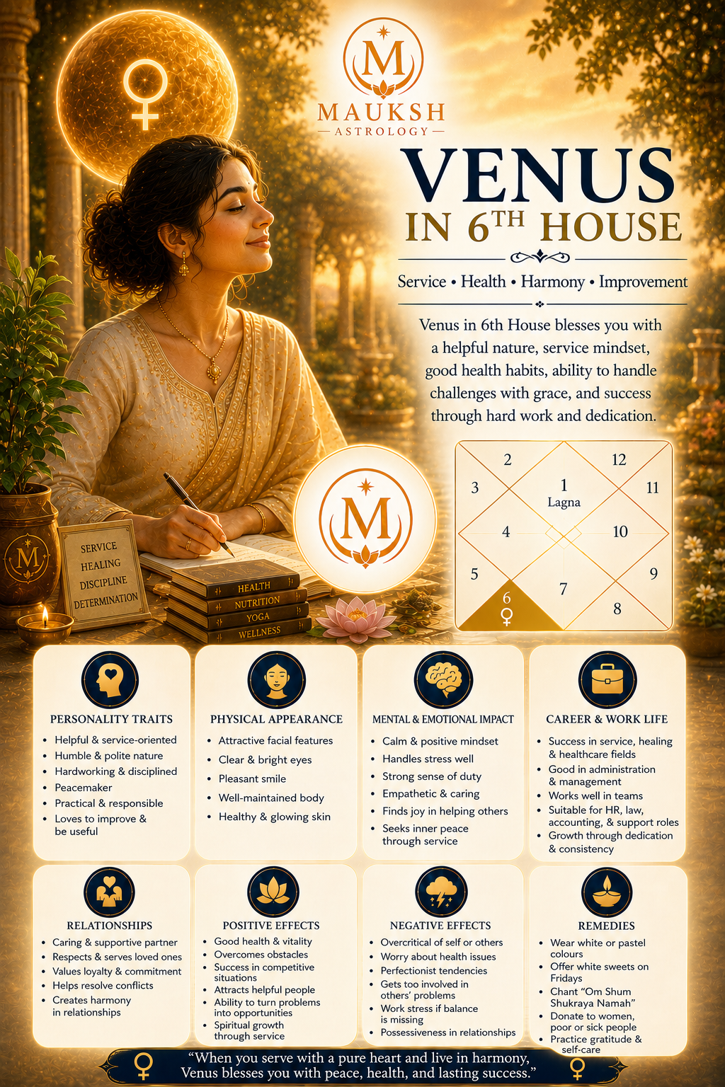 Venus in the 6th House: Meaning, Career, Health, Debts, Enemies & Remedies (Vedic Astrology)