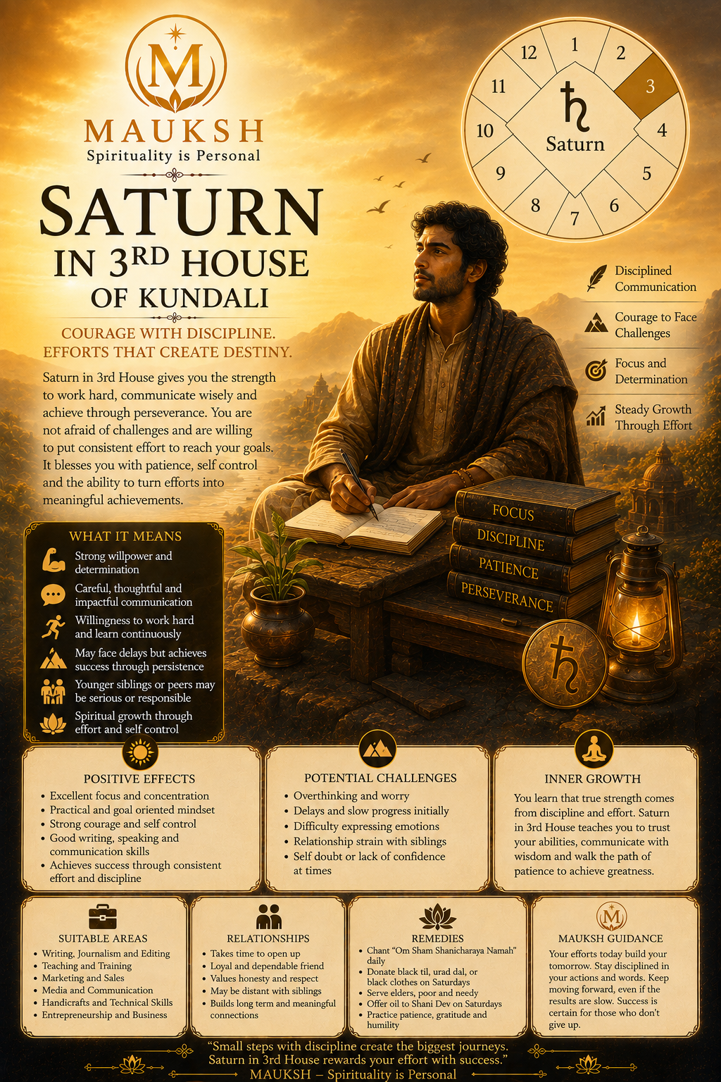 Saturn in 3rd House of Kundali: Effects on Courage, Communication, Career & Siblings