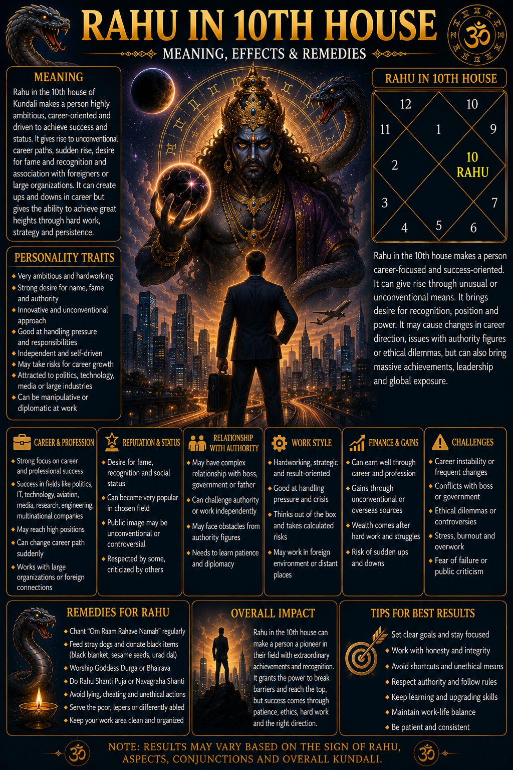 Rahu in 10th House in Kundali: Meaning, Effects, Career & Remedies