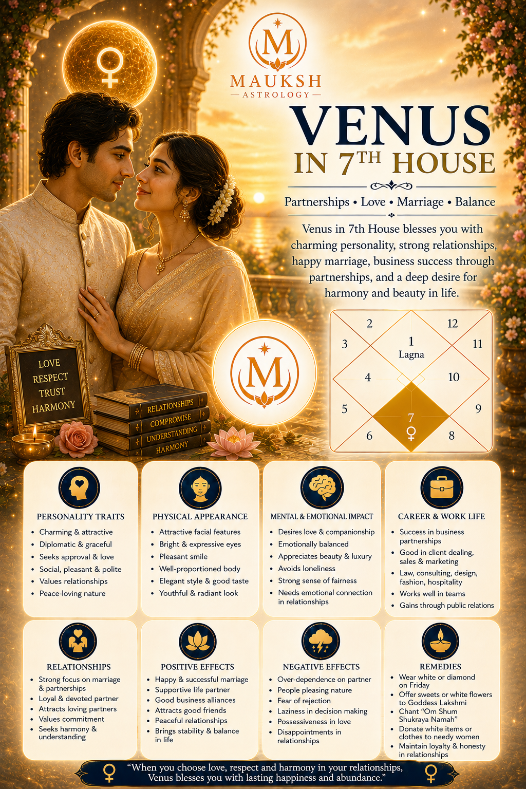 Venus in the 7th House: Meaning, Marriage, Spouse, Career, Business & Remedies (Vedic Astrology)