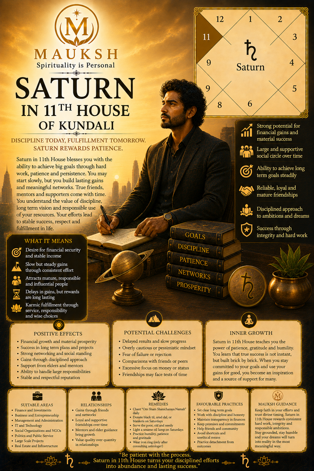 Saturn in 11th House of Kundali: Effects on Income, Wealth, Friends, Business & Success