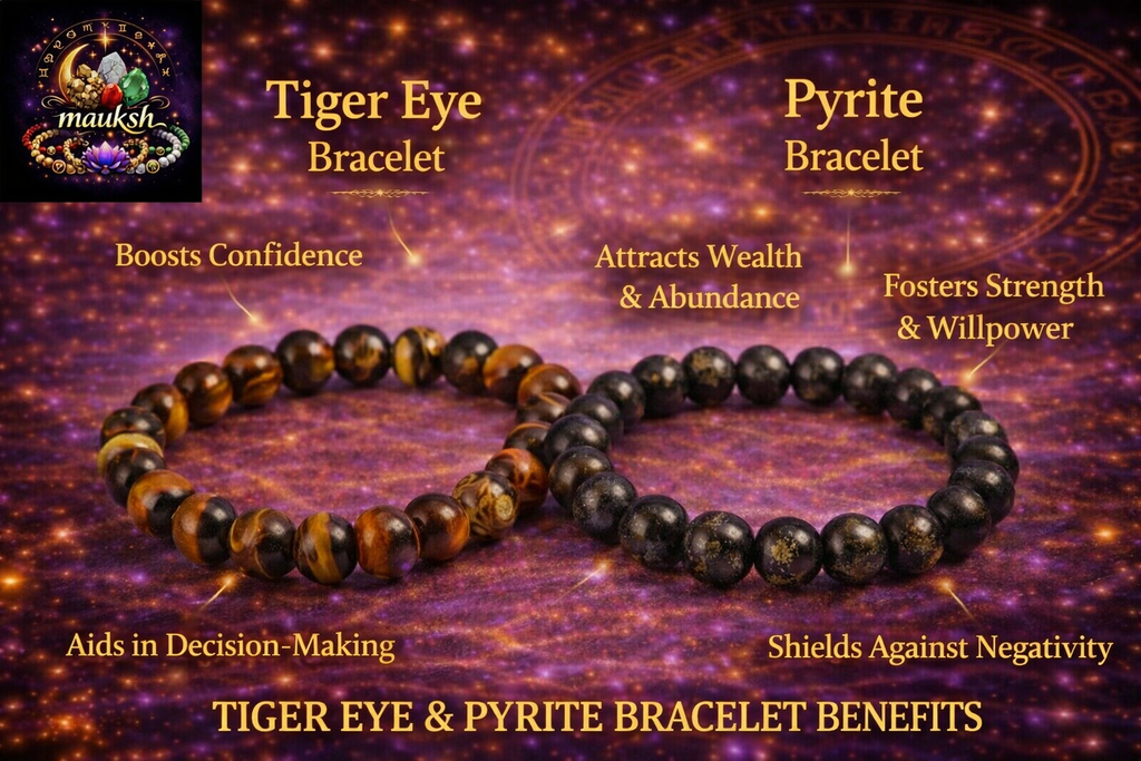 Tiger Eye & Pyrite Bracelet Combo for Wealth, Protection & Confidence | Natural Crystals | Certified | Mauksh