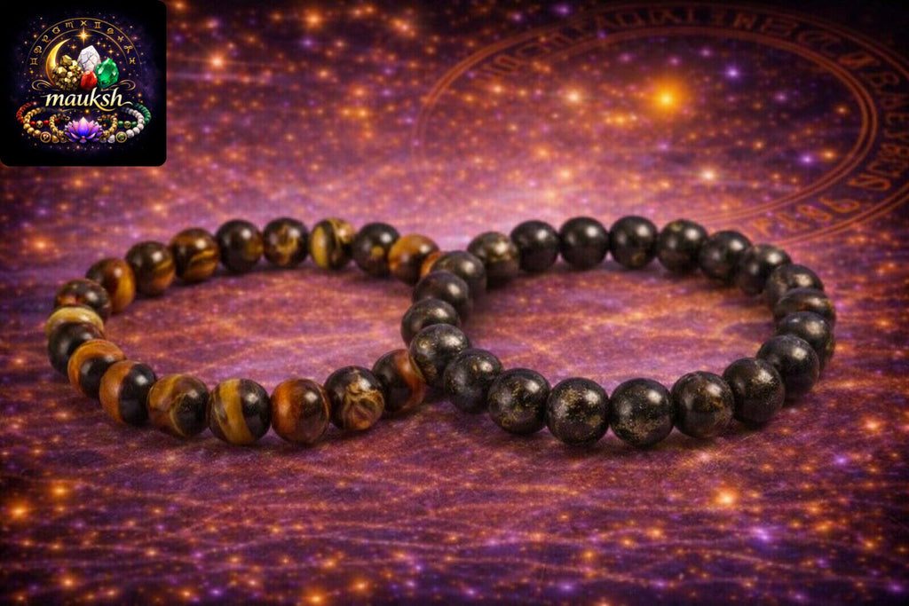 Tiger Eye & Pyrite Bracelet Combo for Wealth, Protection & Confidence | Natural Crystals | Certified | Mauksh