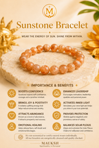 Original Sunstone Bracelet with Free Raw Selenite Plate for Confidence, Positivity & Success | Natural Crystal | Certified | Mauksh