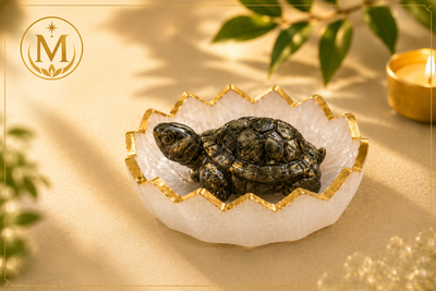 Pyrite Turtle with Selenite Crystal Bowl | Spiritual Home Decor | Certified | Mauksh