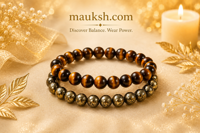 Original Tiger Eye & Pyrite Bracelet Combo for Wealth, Protection & Confidence | Natural Crystals | Certified | Mauksh