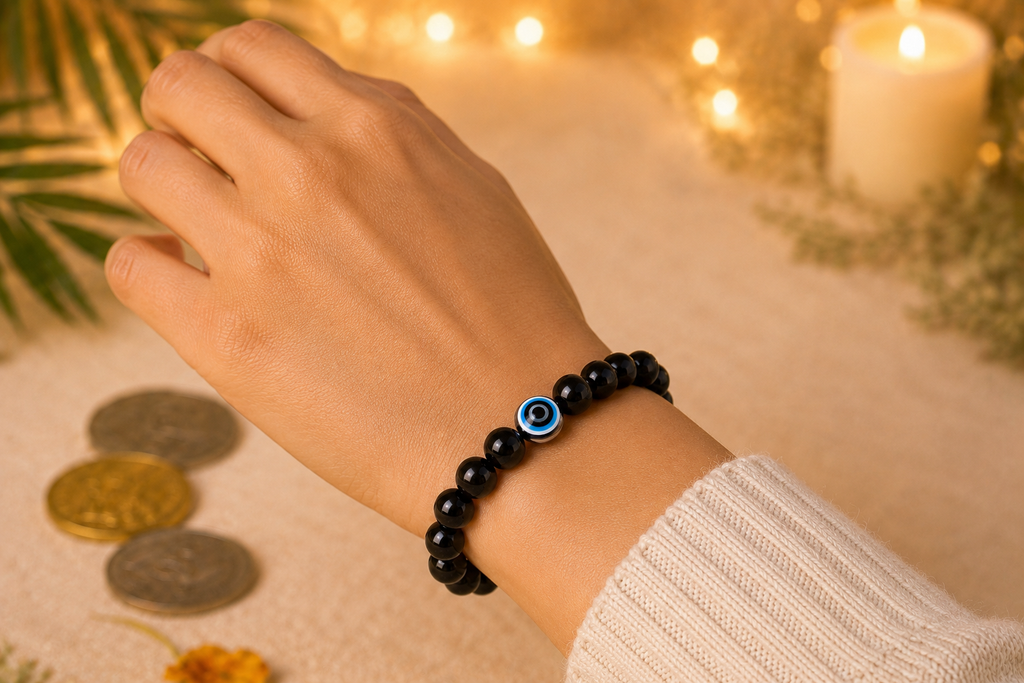 Original Evil Eye Black Obsidian with Free Raw Selenite Plate for Strength & Stability | Natural Crystal | Certified | Mauksh